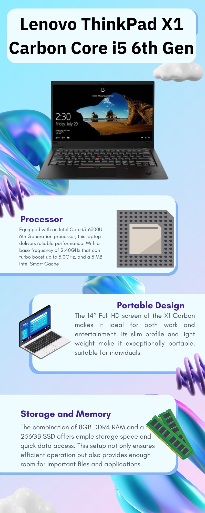 Lenovo ThinkPad X1 Carbon Core i5 6th Gen 8 GB RAM 256 GB SSD (Pre-owned)